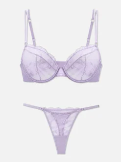 Ensembles Lingerie|Primark Ensemble Soutien-gorge Non Rembourré Et String En Dentelle Lilas