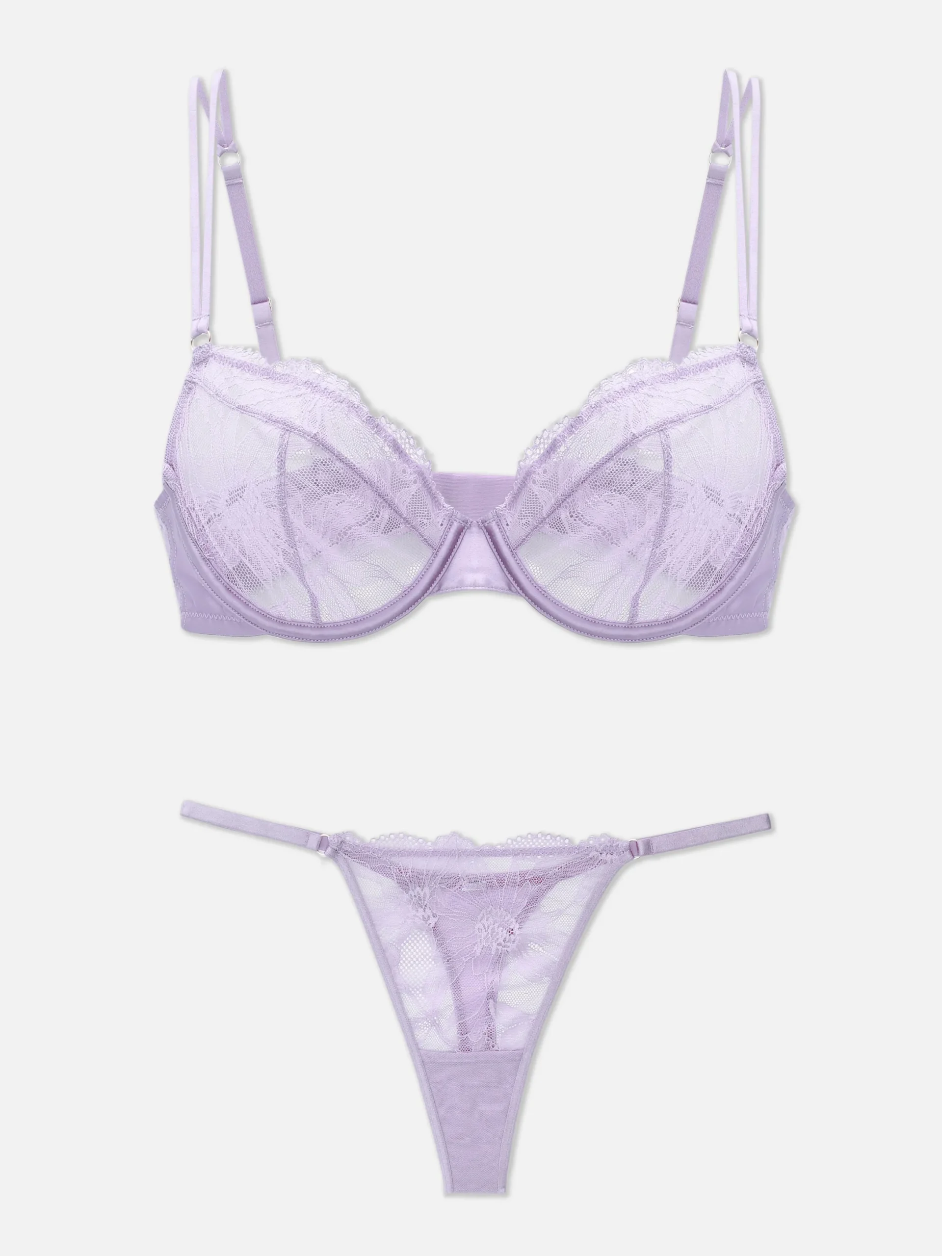 Ensembles Lingerie|Primark Ensemble Soutien-gorge Non Rembourré Et String En Dentelle Lilas