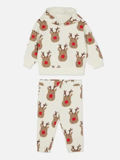 Ensembles Et Tenues|Primark Ensemble Sweat à Capuche à Motif Renne Et Bas De Jogging De Noël Coordonné Multicolore