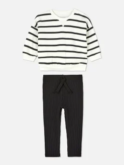 Ensembles Et Tenues|Primark Ensemble Sweat-shirt à Rayures Et Legging Côtelé Noir
