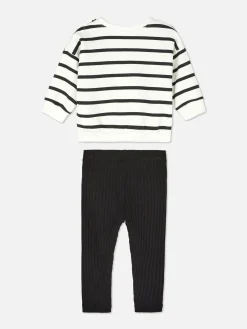 Ensembles Et Tenues|Primark Ensemble Sweat-shirt à Rayures Et Legging Côtelé Noir