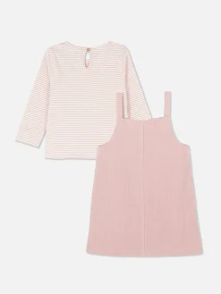 Ensembles Et Tenues|Primark Ensemble T-shirt Rayé Et Robe Chasuble En Velours Rose