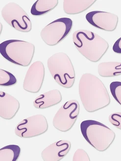 Faux Ongles|Primark Faux Ongles Brillants à Motif Tourbillon En Amande PS... Lilas