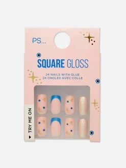 Faux Ongles|Primark Faux Ongles Pointus Et Glossy à Paillettes PS... Bleu