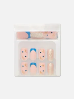 Faux Ongles|Primark Faux Ongles Pointus Et Glossy à Paillettes PS... Bleu