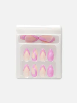 Faux Ongles|Primark Faux Ongles Pointus Glossy à Motif Tourbillons PS... Lilas