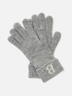 Chapeaux, Gants Et Écharpes|Primark Gants En Maille Côtelée Avec Initiale Brodée Gris