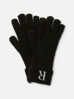 Chapeaux, Gants Et Écharpes|Primark Gants En Maille Côtelée Avec Initiale Brodée Noir