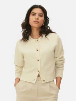 Pulls Et Gilets|Primark Gilet Boutonné à Col Ras-du-cou Ivoire