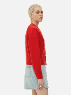 Pulls Et Gilets|Primark Gilet Boutonné à Col Ras-du-cou Rouge