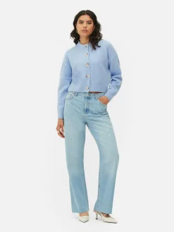 Pulls Et Gilets|Primark Gilet Boutonné à Col Ras-du-cou Bleu clair