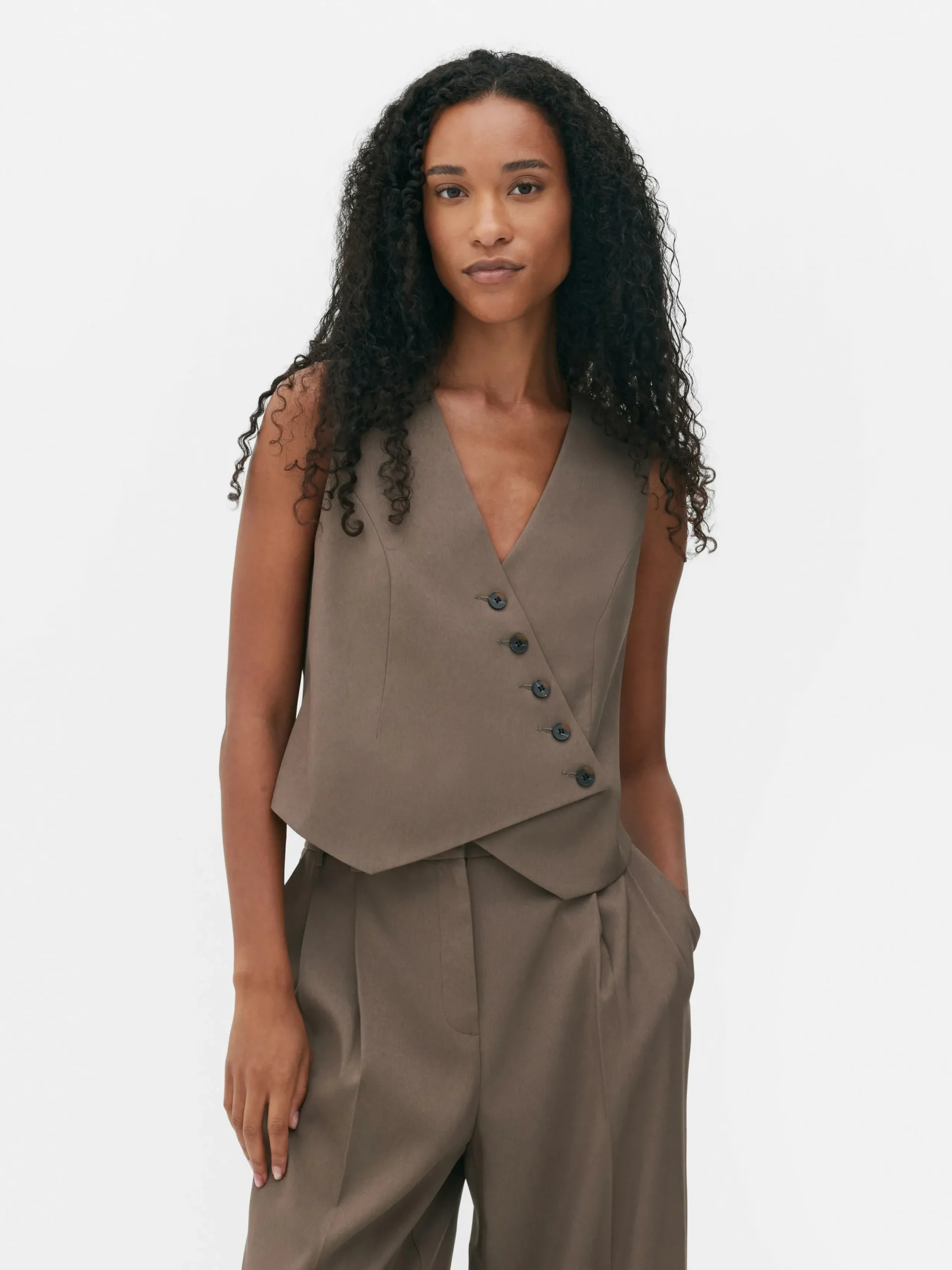 Blazers|Primark Gilet De Costume Asymétrique Boutonné Sur Le Devant Moka