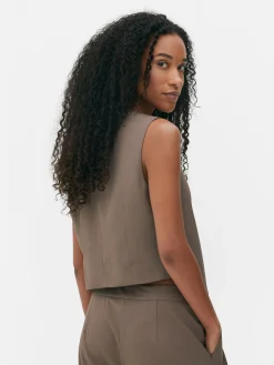 Blazers|Primark Gilet De Costume Asymétrique Boutonné Sur Le Devant Moka