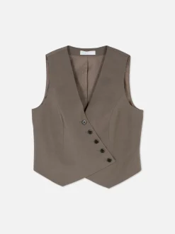 Blazers|Primark Gilet De Costume Asymétrique Boutonné Sur Le Devant Moka