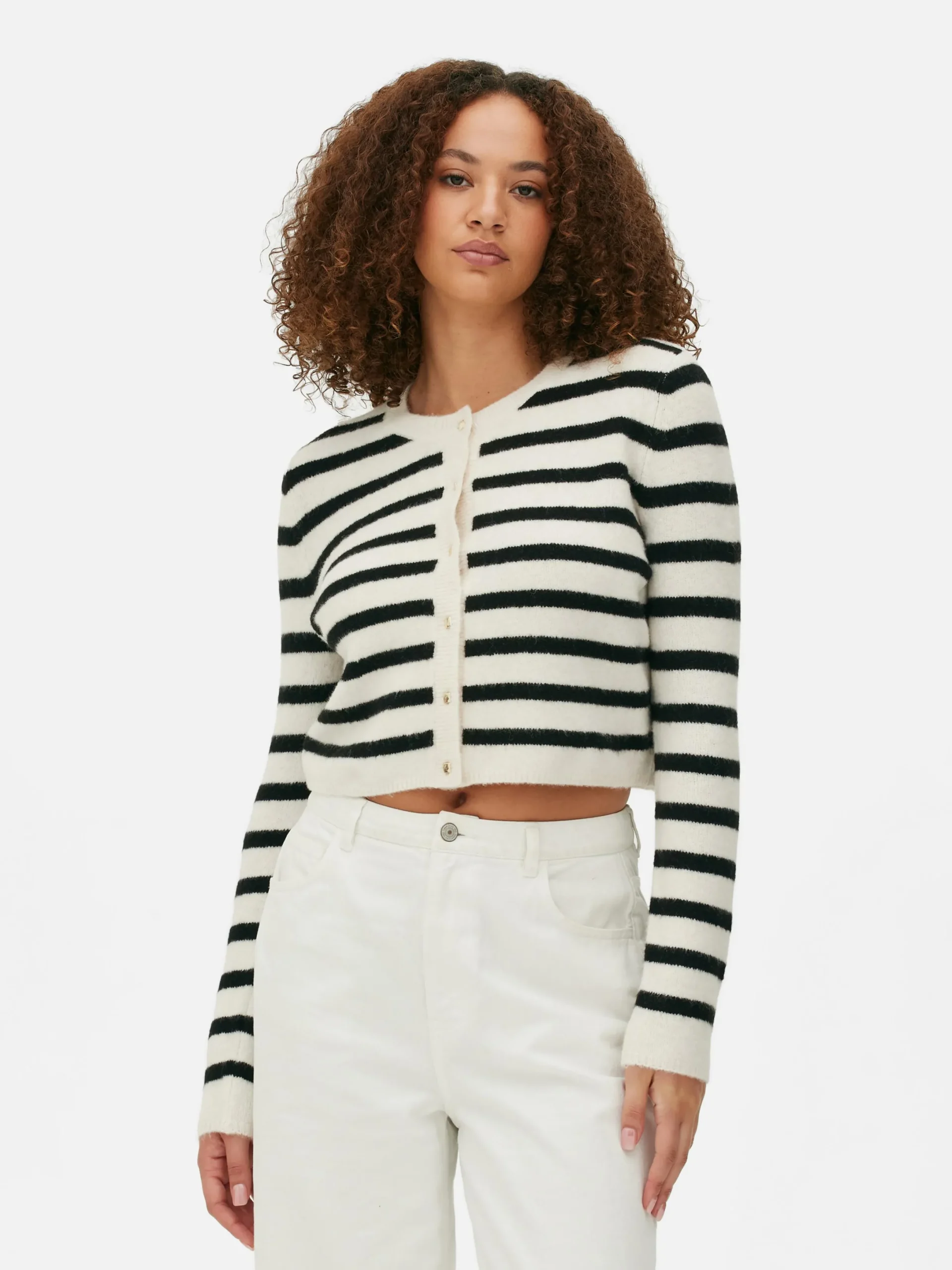 Pulls Et Gilets|Primark Gilet En Maille Boutonné Blanc/Noir