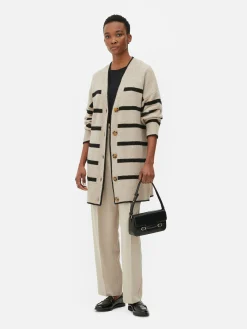 Pulls Et Gilets|Primark Gilet Long à Rayures Beige