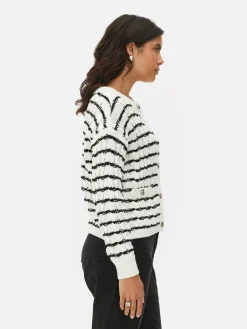 Pulls Et Gilets|Primark Gilet Rayé En Maille Torsadée Blanc/Noir