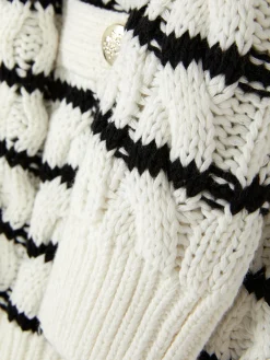 Pulls Et Gilets|Primark Gilet Rayé En Maille Torsadée Blanc/Noir