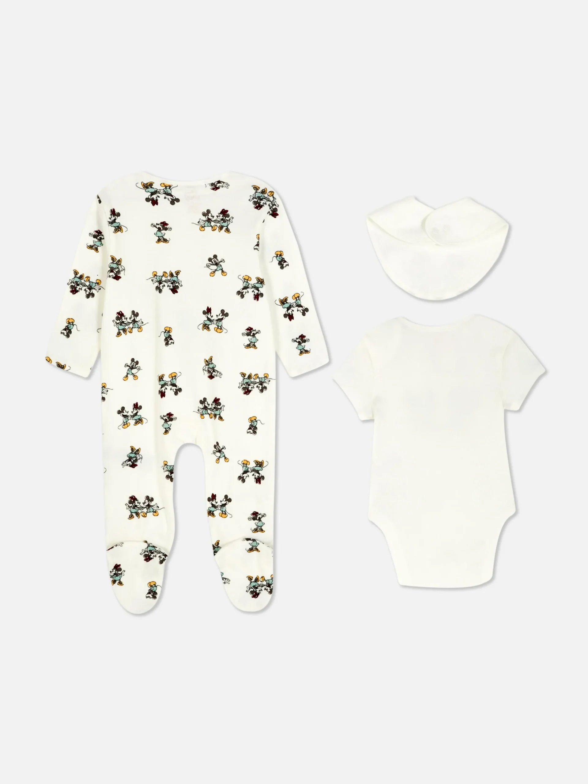 Ensembles Et Tenues|Primark Grenouillère, Body Et Bavoir Disney Mickey Mouse Et Minnie Mouse Ivoire