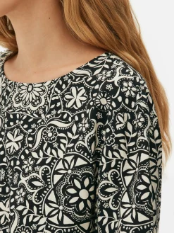 Chemises Et Blouses|Primark Haut à Manches Longues Avec Cordon De Serrage à Coordonner Noir/Blanc