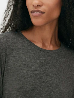 Hauts Et T-Shirts|Primark Haut à Manches Longues Et à Ourlet Arrondi Anthracite