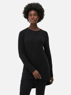 Hauts Et T-Shirts|Primark Haut à Manches Longues Et à Ourlet Arrondi Noir
