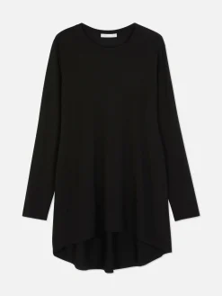 Hauts Et T-Shirts|Primark Haut à Manches Longues Et à Ourlet Arrondi Noir