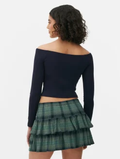 Hauts Et T-Shirts|Primark Haut Court à Encolure Bateau Et Manches Longues Bleu marine