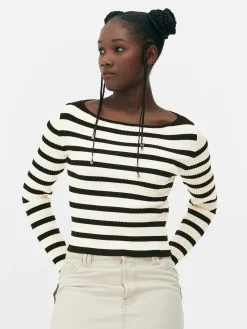 Pulls Et Gilets|Primark Haut Côtelé à Col Bateau Noir/Blanc