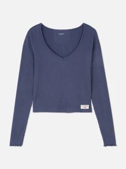 Hauts De Pyjama|Primark Haut De Pyjama En Jersey Côtelé à Manches Longues Bleu marine