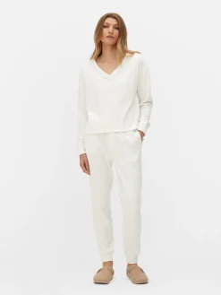 Hauts De Pyjama|Primark Haut De Pyjama Large à Manches Longues Et Col En V Blanc