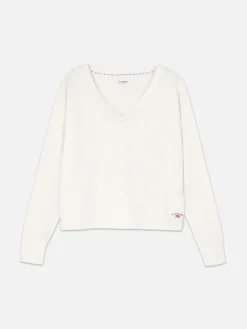 Hauts De Pyjama|Primark Haut De Pyjama Large à Manches Longues Et Col En V Blanc