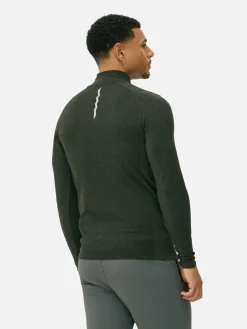 Vêtements De Sport|Hauts Et T-Shirts|Primark Haut De Sport à Manches Longues Et Col Zippé Vert foncé