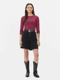 Hauts Et T-Shirts|Primark Haut En Jersey Stretch à Manches Longues Bordeaux