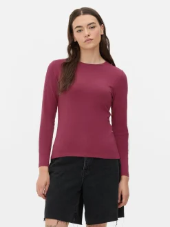 Hauts Et T-Shirts|Primark Haut En Jersey Stretch à Manches Longues Bordeaux