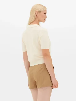 Pulls Et Gilets|Primark Haut En Maille Fine à Col Et Manches Courtes Ivoire