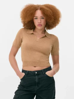 Pulls Et Gilets|Primark Haut En Maille Fine à Col Et Manches Courtes Camel