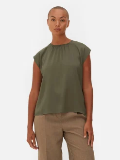 Chemises Et Blouses|Primark Haut Froncé à Mancherons Kaki