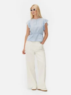 Chemises Et Blouses|Primark Haut Sans Manches En Broderie Anglaise Bleu