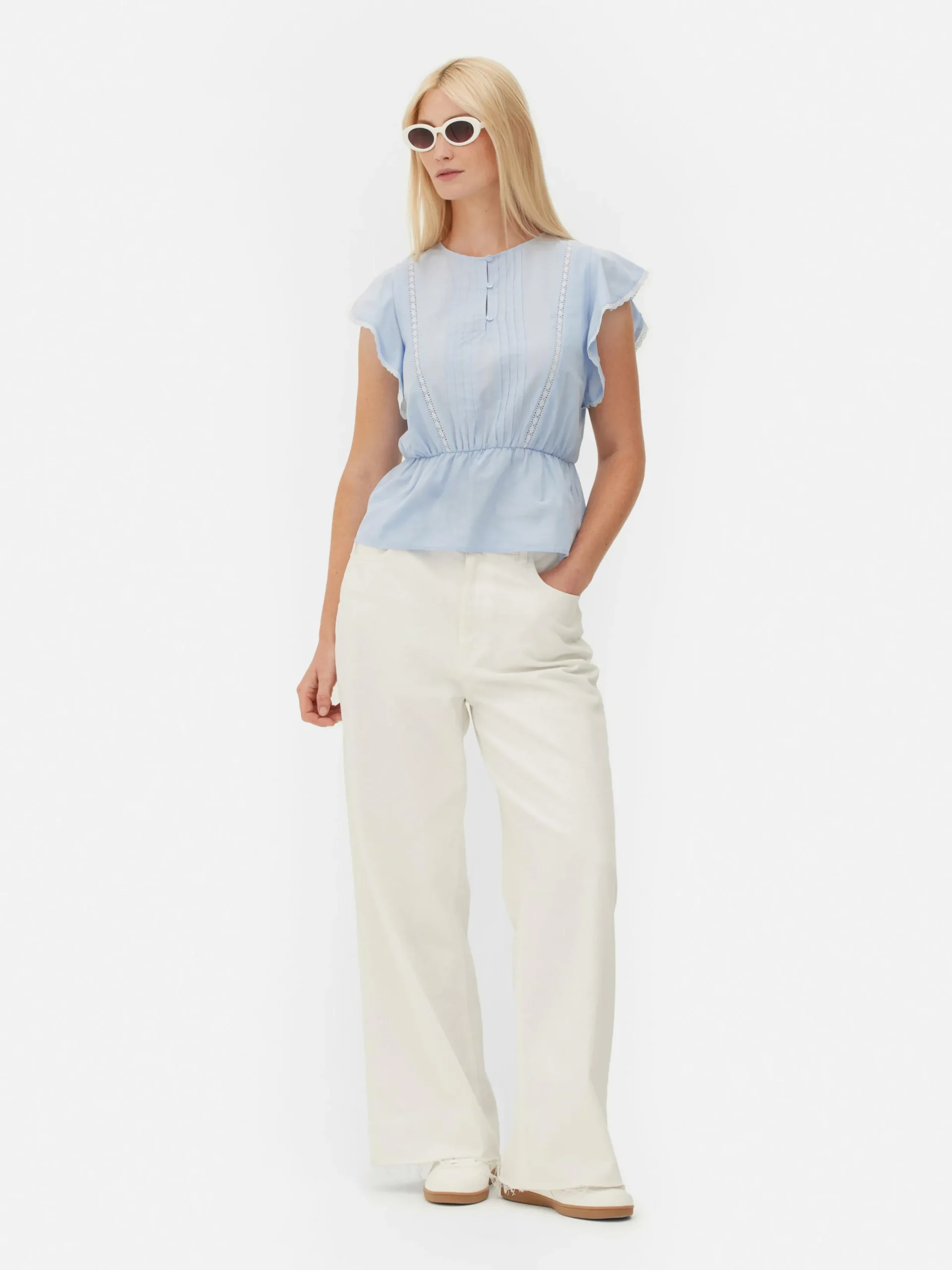 Chemises Et Blouses|Primark Haut Sans Manches En Broderie Anglaise Bleu