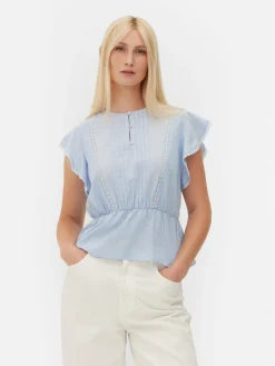 Chemises Et Blouses|Primark Haut Sans Manches En Broderie Anglaise Bleu
