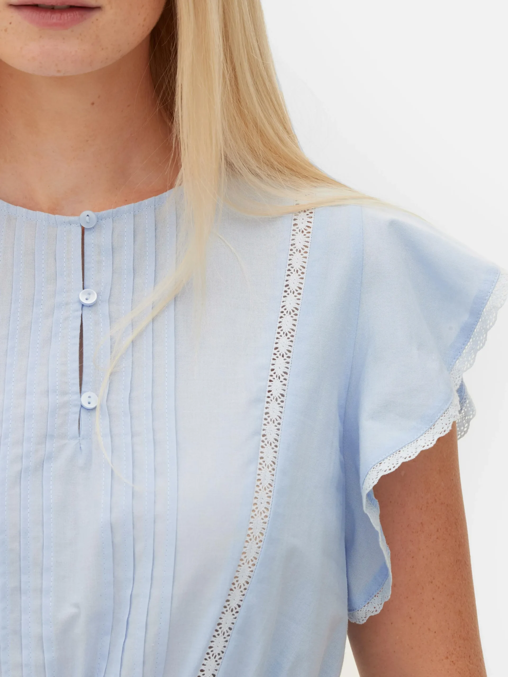 Chemises Et Blouses|Primark Haut Sans Manches En Broderie Anglaise Bleu
