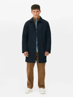 Manteaux Et Vestes|Primark Imperméable Long à Boutonnage Simple Bleu marine