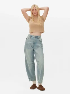 Denim|Jean|Primark Jean Barrel Effet Vieilli Bleu clair
