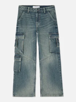 Jean|Primark Jean Cargo à Effet Vieilli Bleu