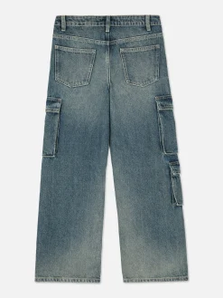 Jean|Primark Jean Cargo à Effet Vieilli Bleu
