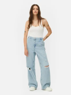 Denim|Jean|Primark Jean Denim Ample à Effet Vieilli Bleu clair