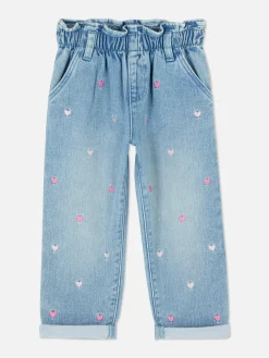Pantalons Et Leggings|Primark Jean Denim Brodé De Cœurs Bleu moyen