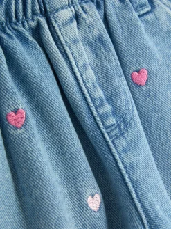 Pantalons Et Leggings|Primark Jean Denim Brodé De Cœurs Bleu moyen