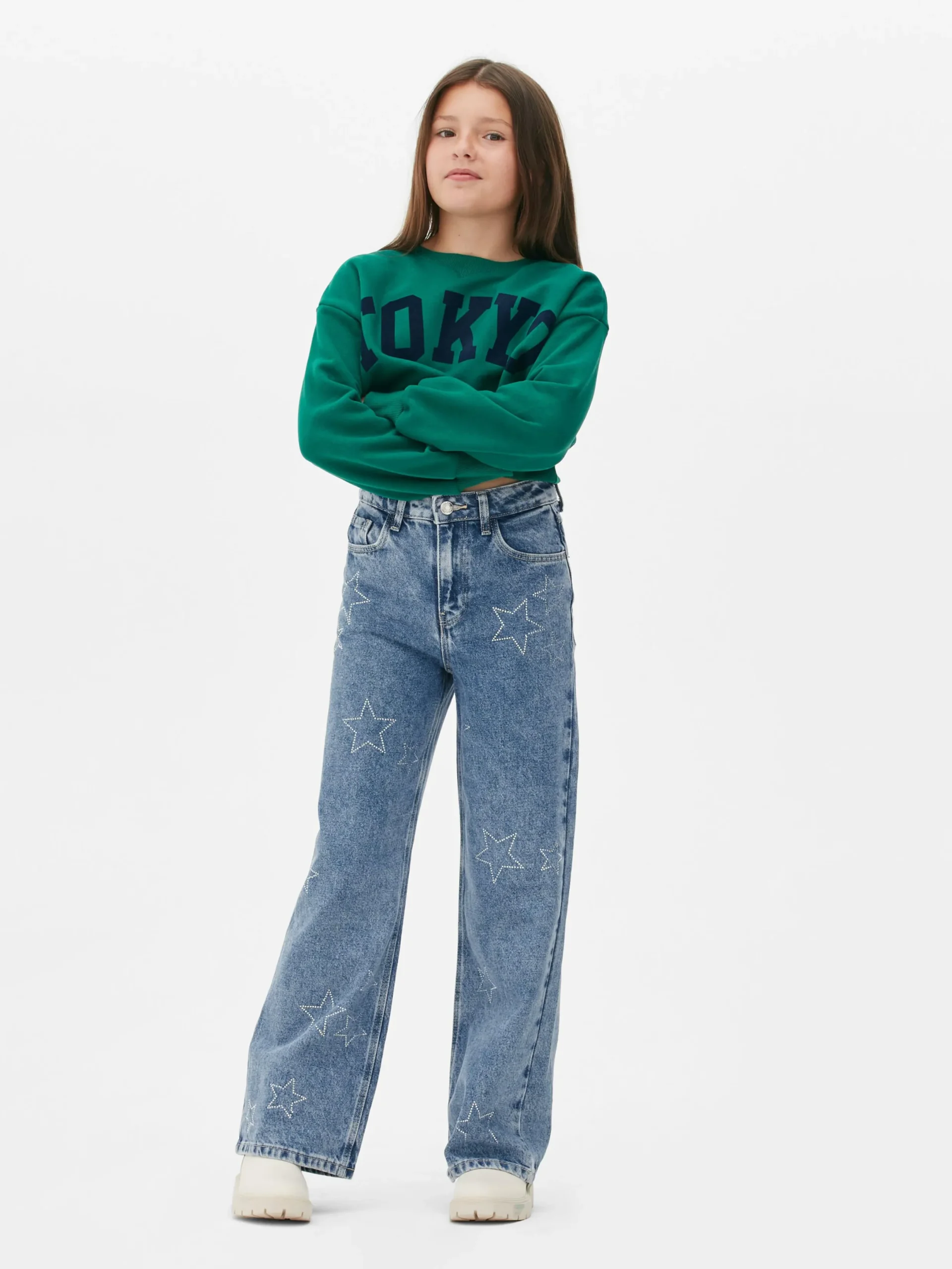 Jean|Primark Jean Denim Large Avec Motif étoile à Strass Bleu